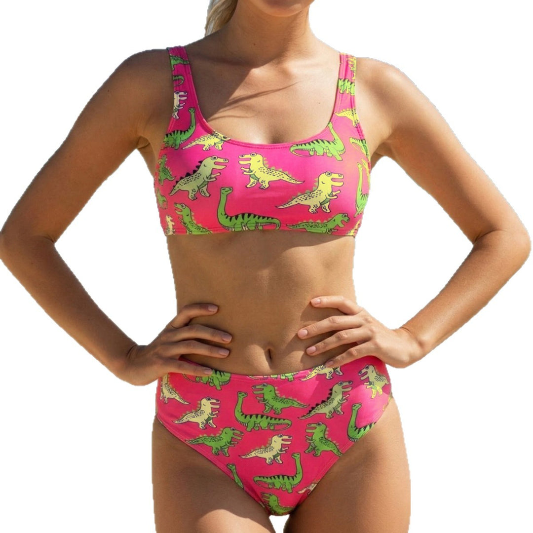 Dame Sport-Bikini med legesygt dinosaurer-mønster Skovae
