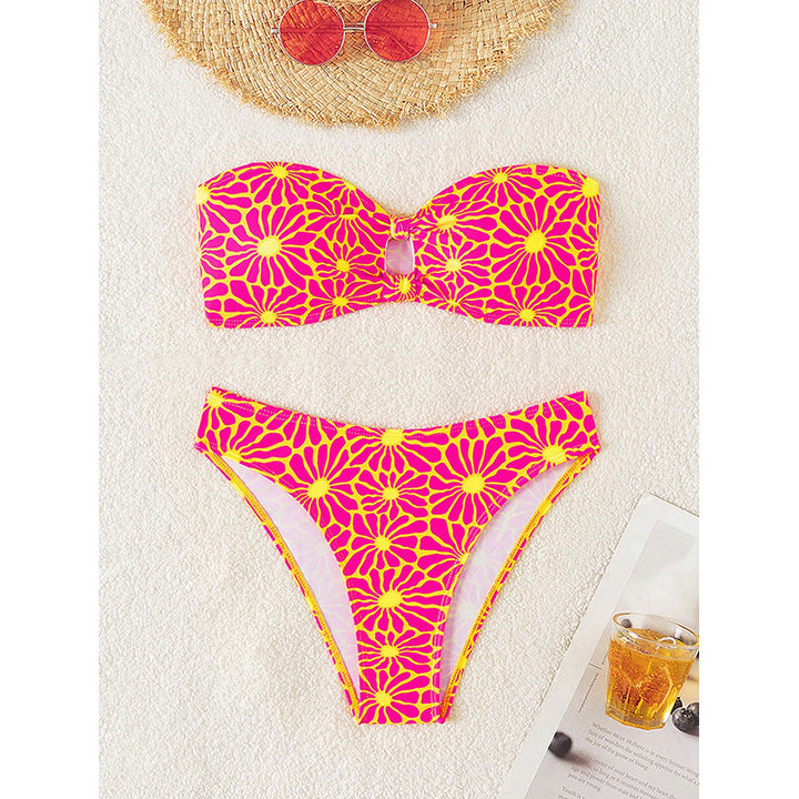 Dame Bandeau-Bikini-sæt med blomsterdesign og justerbare stropper Skovae