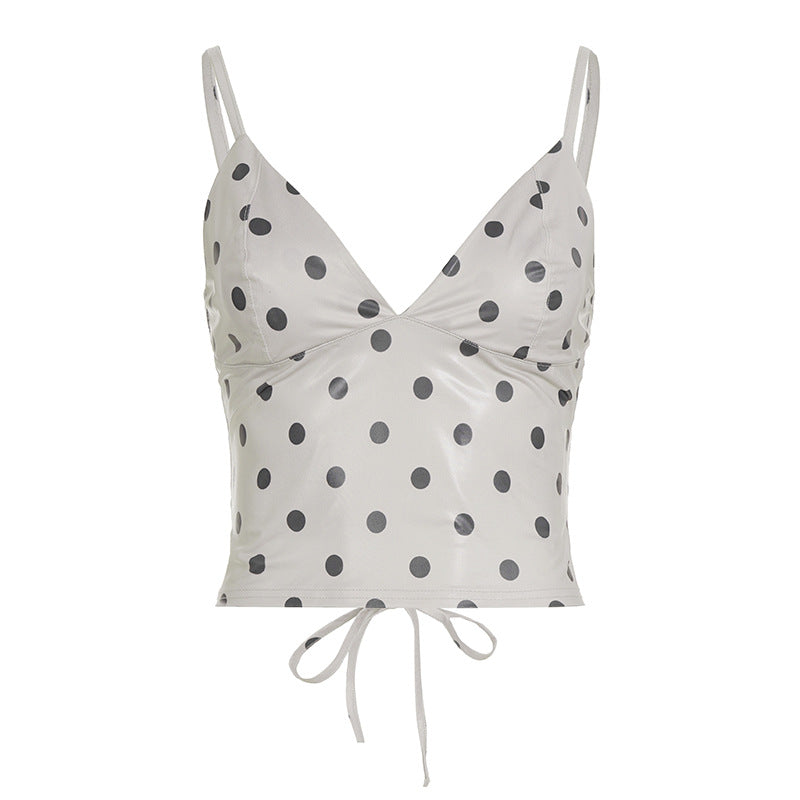 Dame Trendy Polka Dot top i kunstlæder Skovae