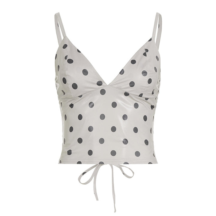 Dame Trendy Polka Dot top i kunstlæder Skovae