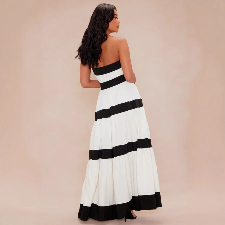 Dame maxikjole med off-shoulder design og vid skirt Skovae