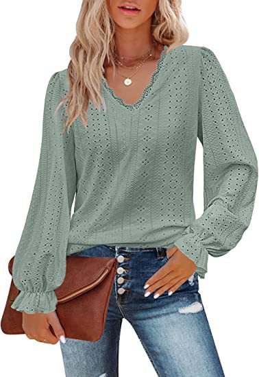 Dame elegant bluse med broderidetaljer Stilla