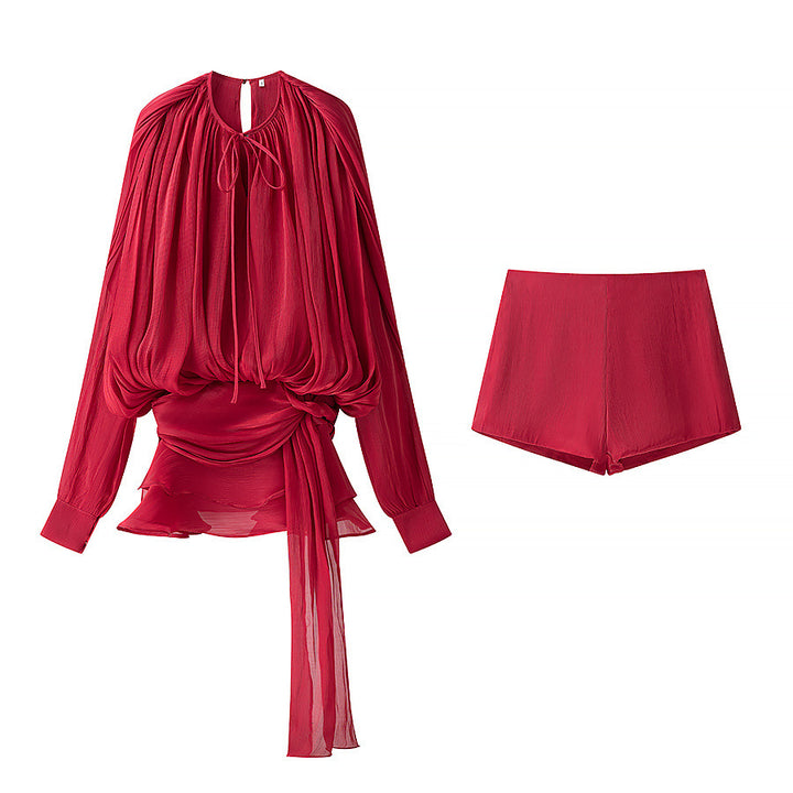 Dame sæt bestående af flydende bluse skjorte og shorts Stilla