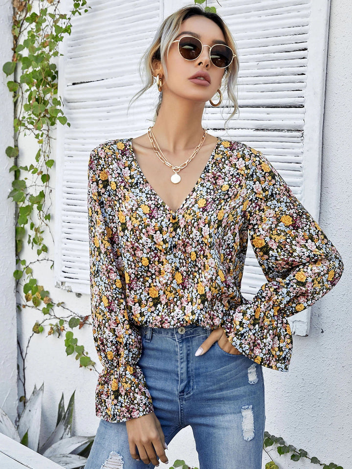 Dame blomster mønstret bluse med svingende ærmer Stilla