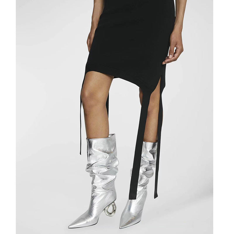 Femme Over-knæ Slouchy Stiletto-støvler med unikt hældesign Stilla