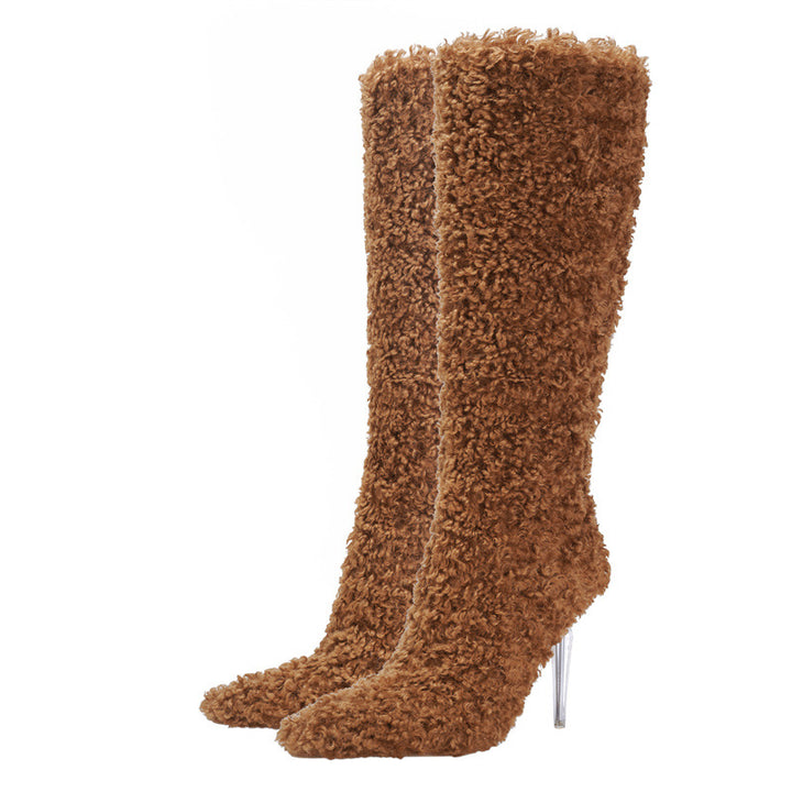 Femme Over-knæet Fuzzy Stiletto Støvler Stilla