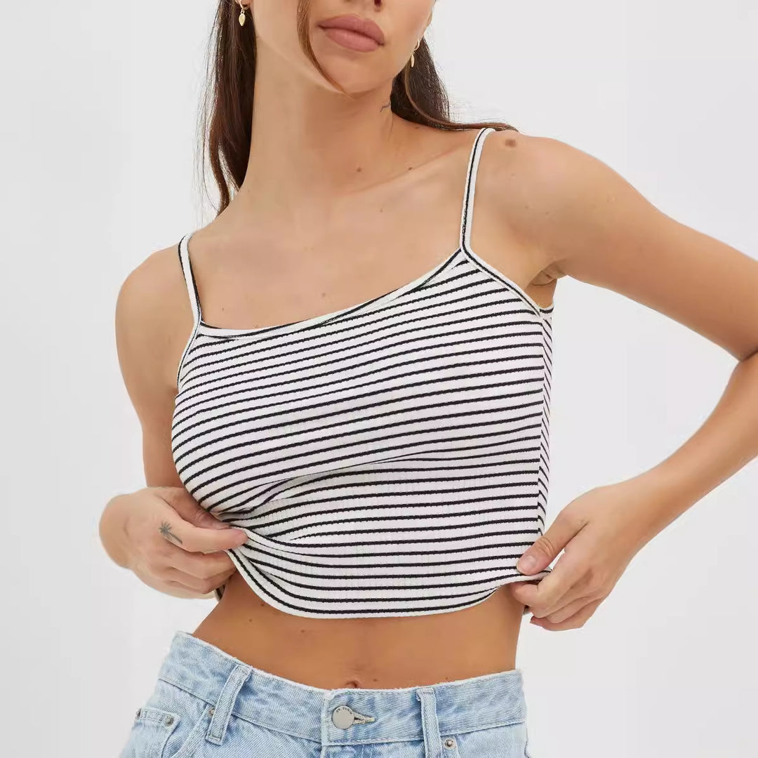 Dame hæklet Crop-Top med fint stribemønster og komfortabel pasform Skovae