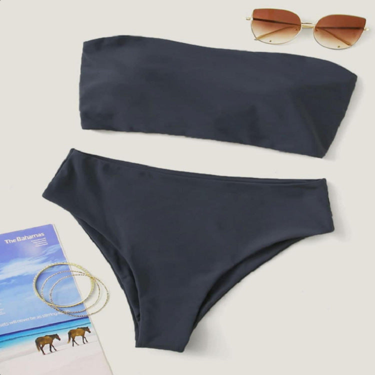 Dame bikini-sæt med bandeau-top og højtaljede bukser Stilla