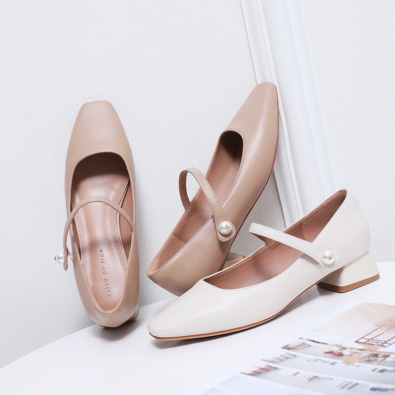 Femme Klassiske Firkantetåede Mary Jane Ballerinas med Elegant Remdetalje Stilla