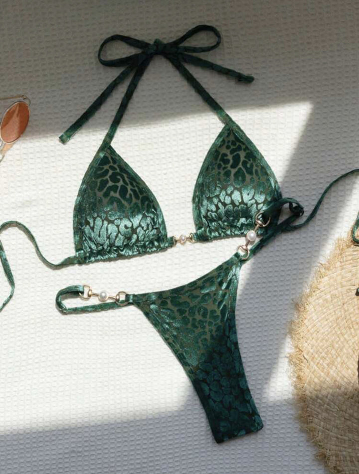 Dame Triangel-Bikini-Sæt med luksuriøs glans og elegant leoprint Stilla