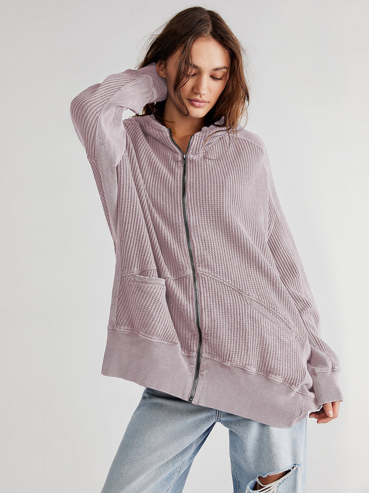 Dame afslappet oversized hoodie i karakteristisk vaffelmateriale Stilla