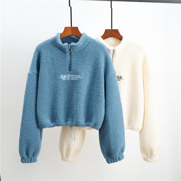 Femme Cropped Fleece Half-Zip Pullover Sweatshirt Stilla