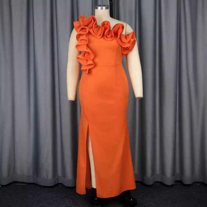 Damer Elegant Maxikjole med asymmetrisk flæser og slids Skovae