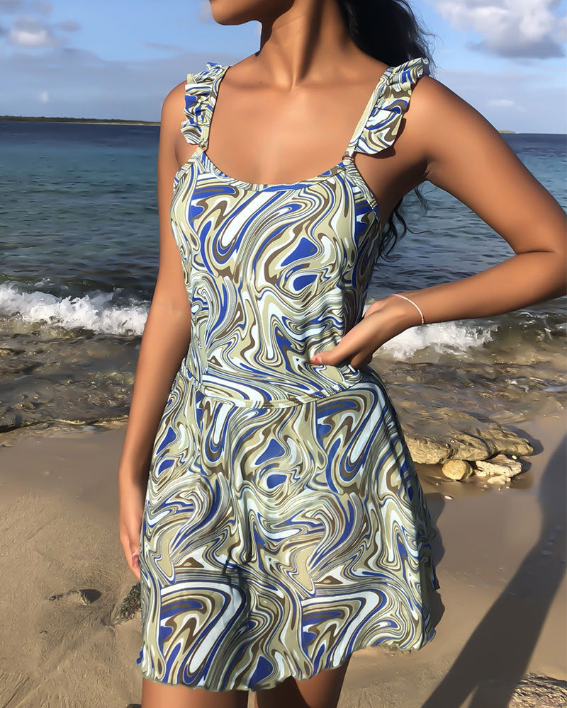 Dame Ruffle T-Shirt A-linje Strandkjole Stilla