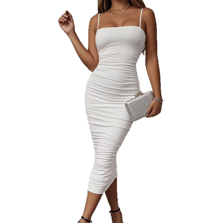 Damer Rynket Bodycon Midi Kjole Stilla