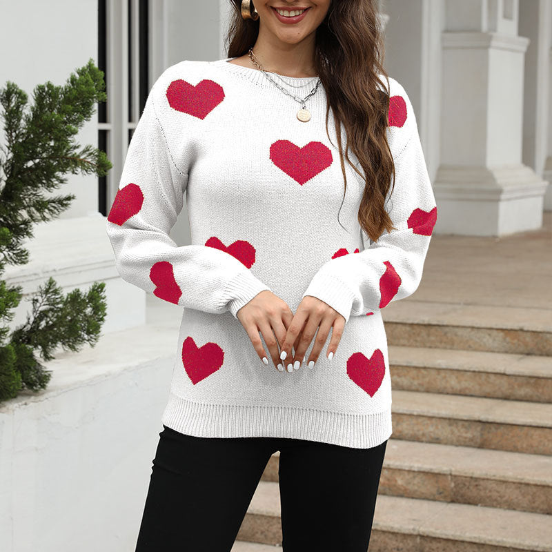 Kvinders sweater med hjerte mønster og afslappet snit Stilla
