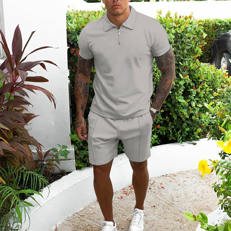Herre fritid-zip-up polo og shorts sæt Stilla