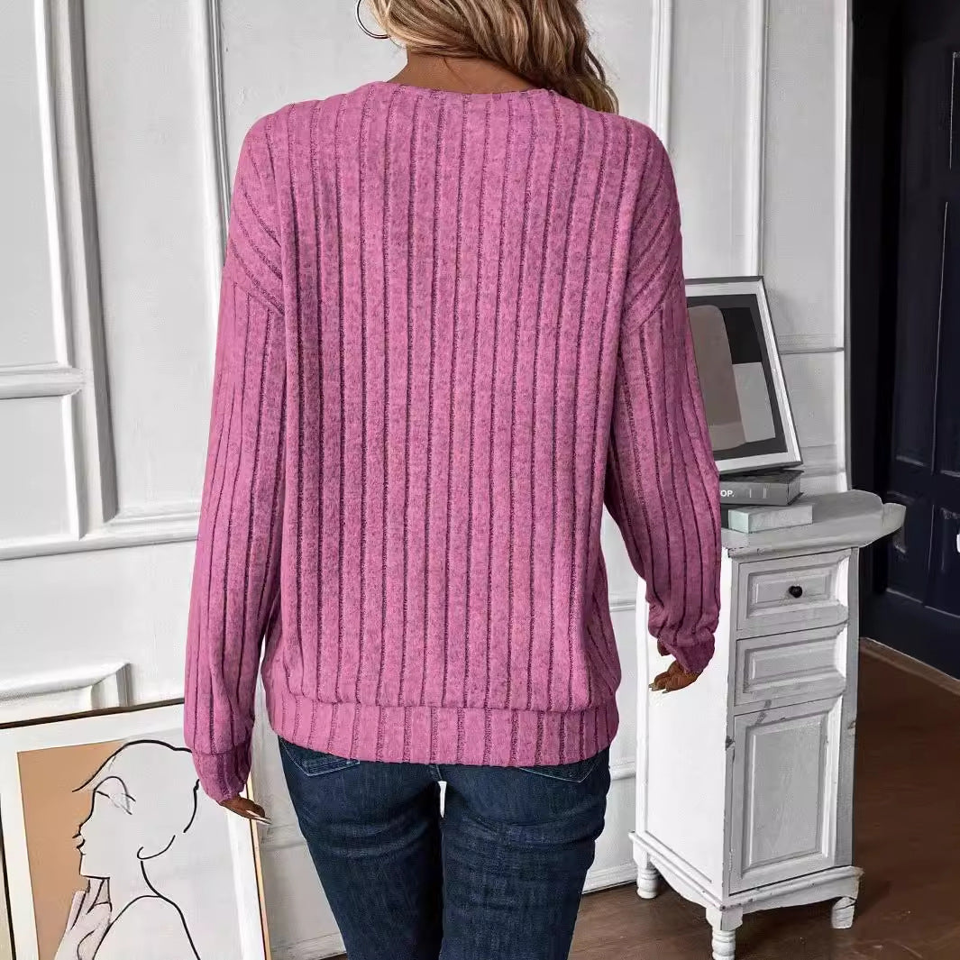 Dame V-hals pullover med struktureret ribmønster Stilla