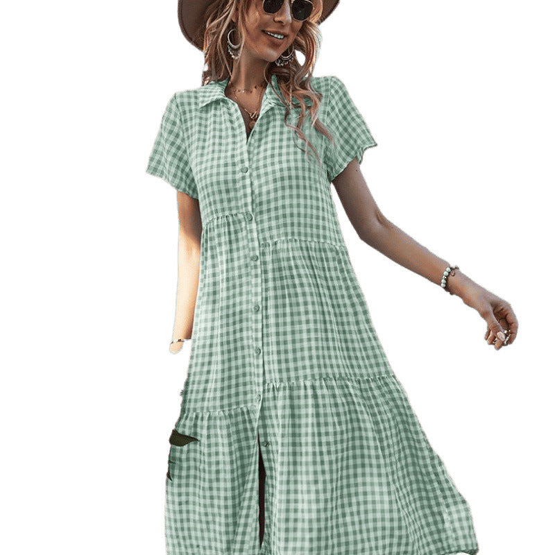 Dame Gingham Button-Down Midi Kjole Stilla