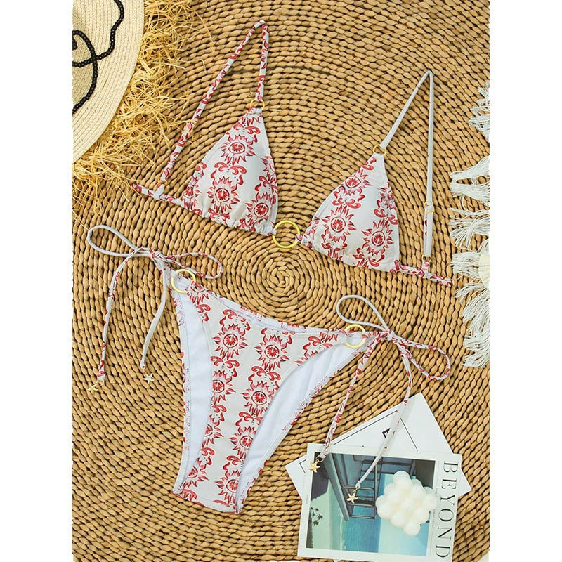Dame Triangel-Bikini med ringaccent og blomstermønster Skovae