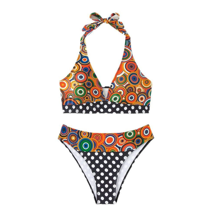 Dame Bikini-sæt med kreativt ringmønster og høj talje Stilla
