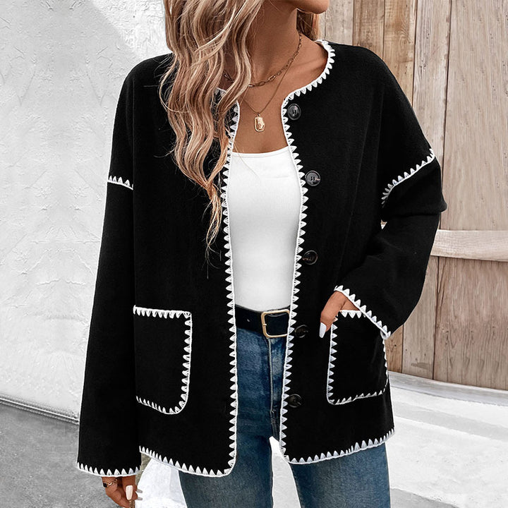 Dame afslappet oversized jakke med kontrastfarvet kant Stilla