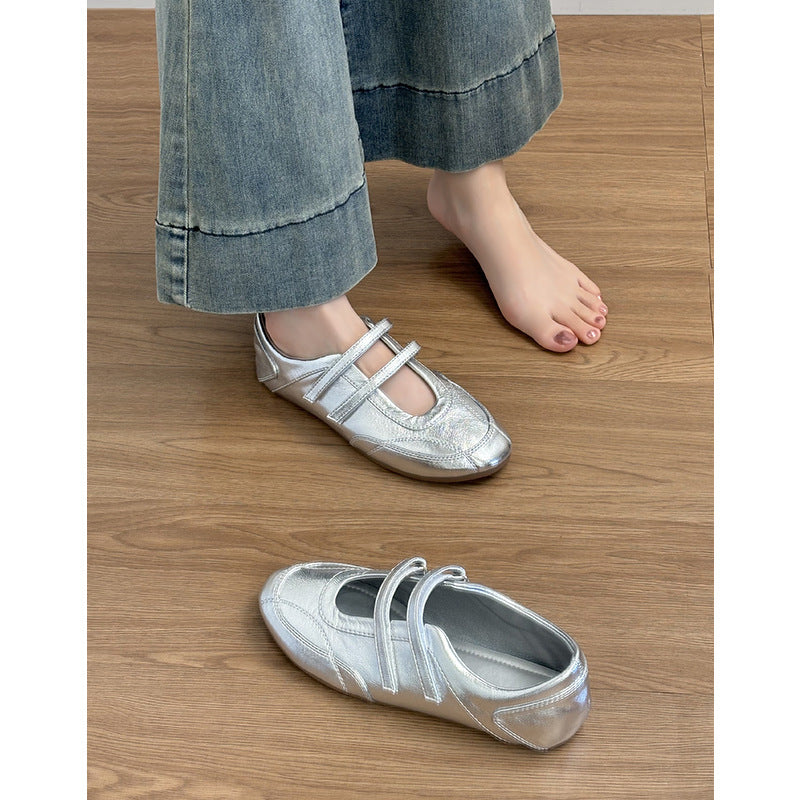 Dame ballet-inspirerede metalliske slip-on Mary Jane ballerinaer Stilla