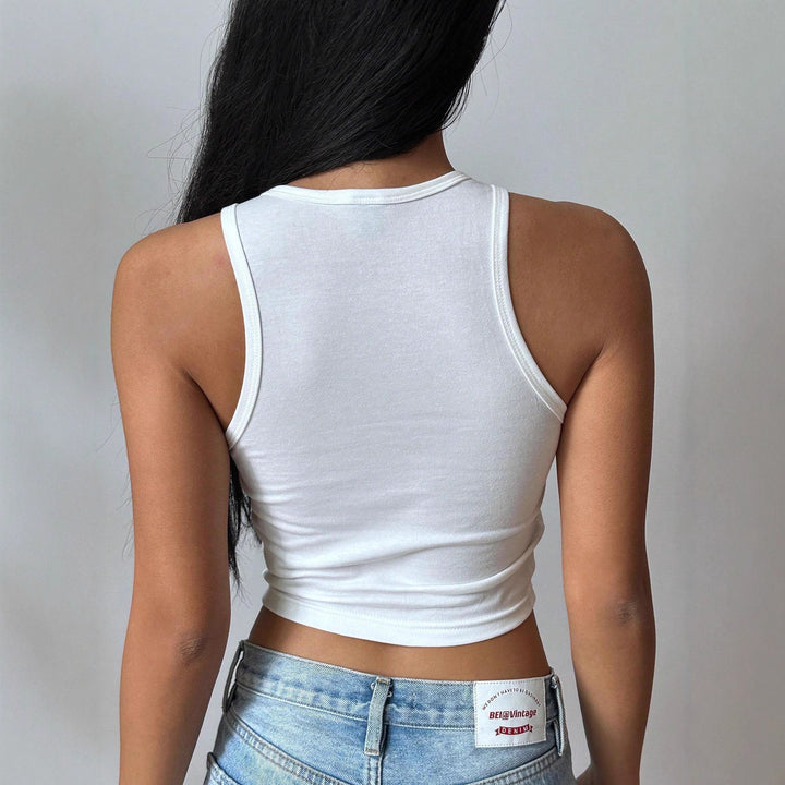 Dame Cropped Tanktop med kreativ tekst og livligt design Skovae