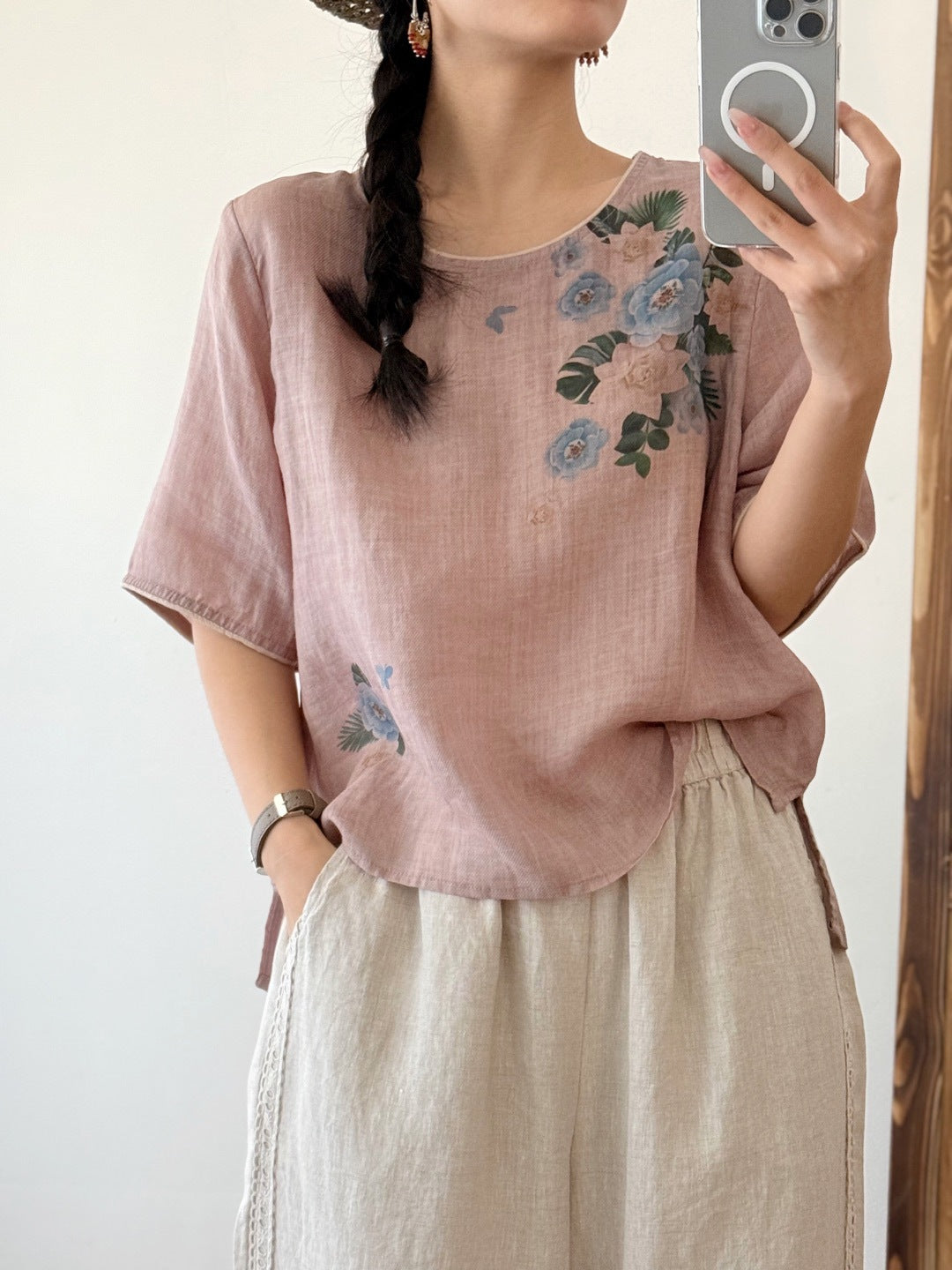Femme Floral Print Afslappet Pasform Top Stilla