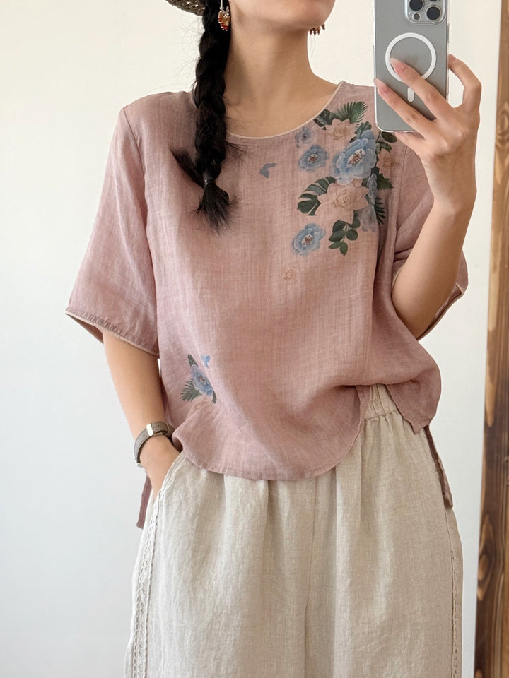 Femme Floral Print Afslappet Pasform Top Stilla