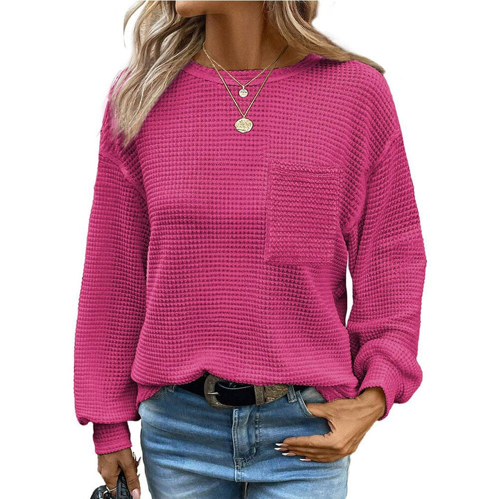 Dame afslappet Waffle-design sweatshirt med lommer Stilla
