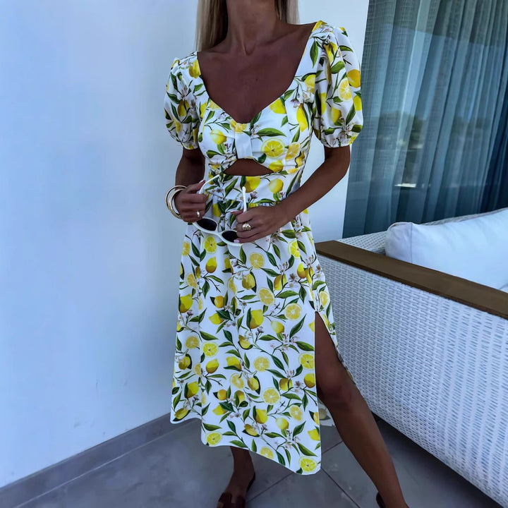 Dame Floral Cut-Out Midi Kjole Stilla