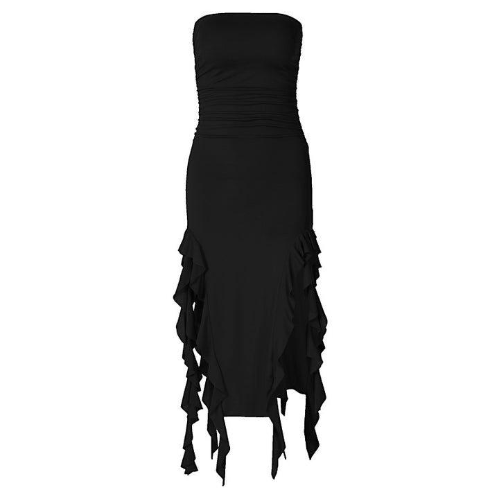 Dame wrap dress med flæser og figursyet snit Skovae