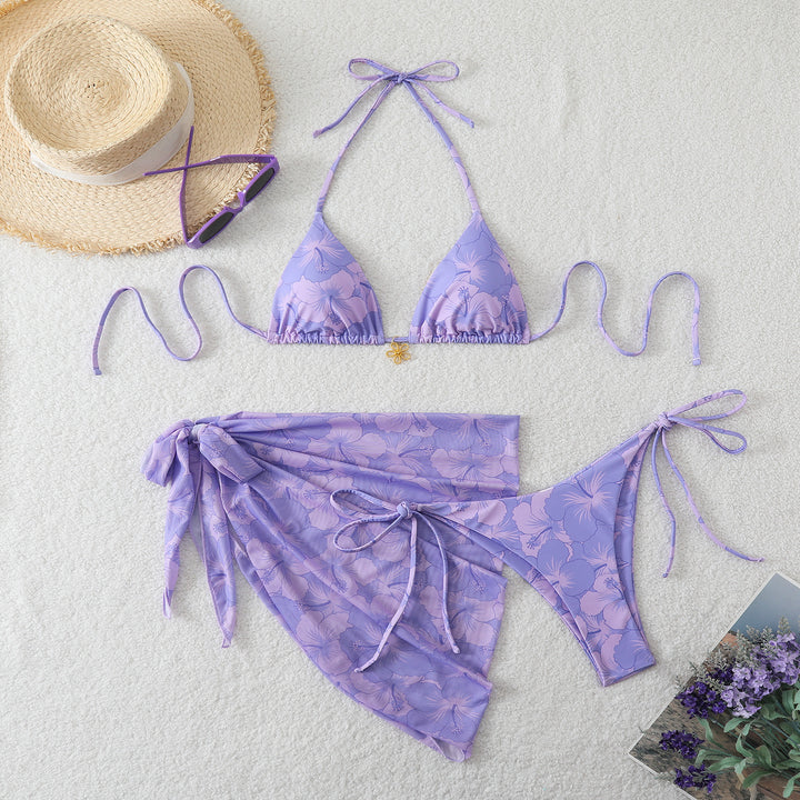 Dame Bikini-sæt med blomsterdesign og raffineret indpakningsskørt Skovae