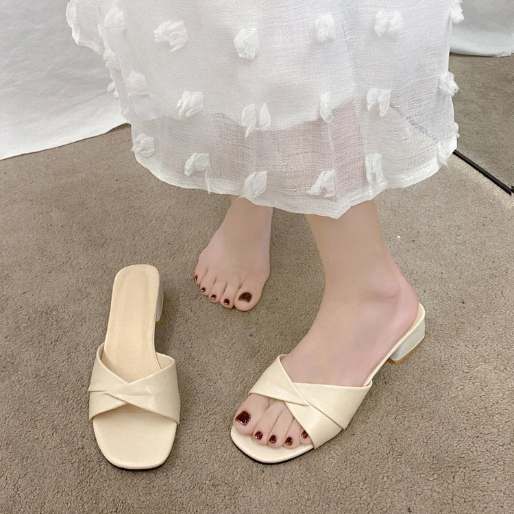 Damer Open-Toe Pantoletten med moderne Vikkel-Design Stilla