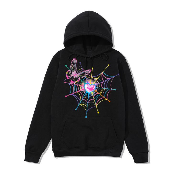 Kvinders hoodie sweatshirts med kreativ sommerfugl og spindelvævsdesign Skovae