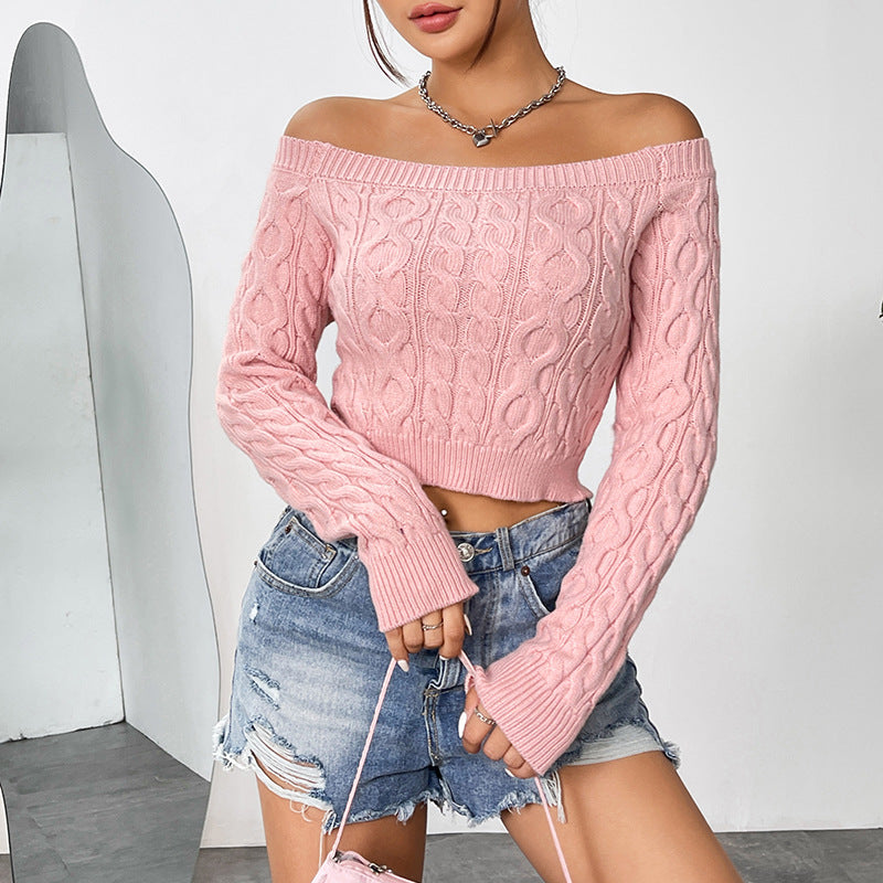 Dame Off-Shoulder Strikketrøje med Fletdesign Stilla
