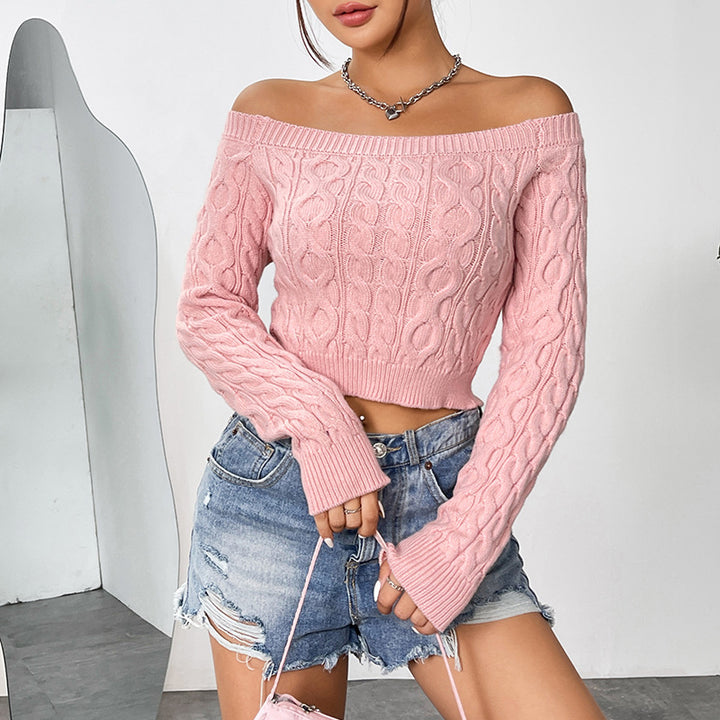 Dame Off-Shoulder Strikketrøje med Fletdesign Stilla
