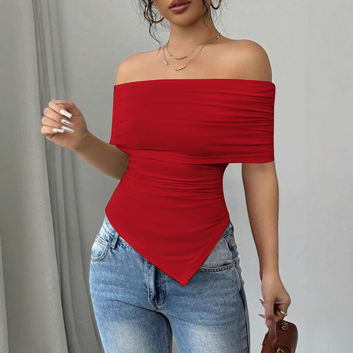 Dame Off-Shoulder Blusenshirt med asymmetrisk søm og rynk Skovae