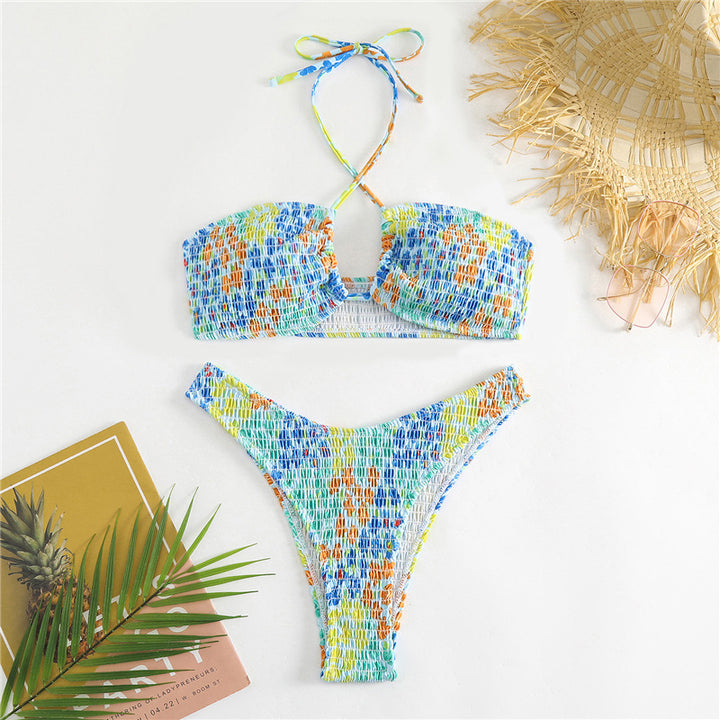 Dame bikini-sæt med trendy smock-mønster og justerbare bånd Stilla