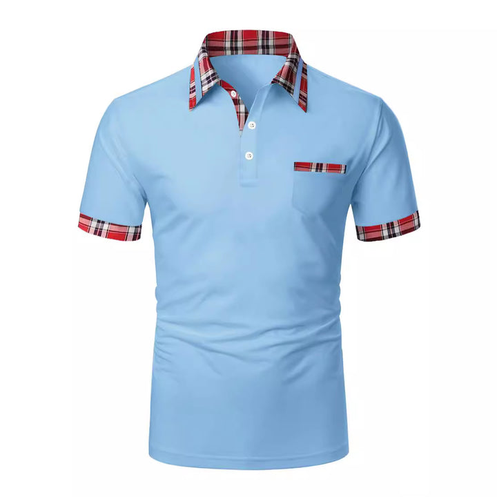 Herrer Poloshirt med moderne ternet detalje og praktisk brystlomme Stilla