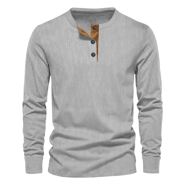 Herren nan ribbet Thermo-Henley med kontrastknapliste og ribbede manchetter Skovae
