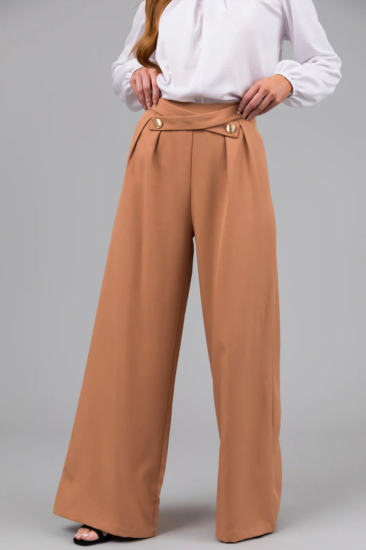 Dame Elegant Bluse med høj halskrave og brede bukser Stilla