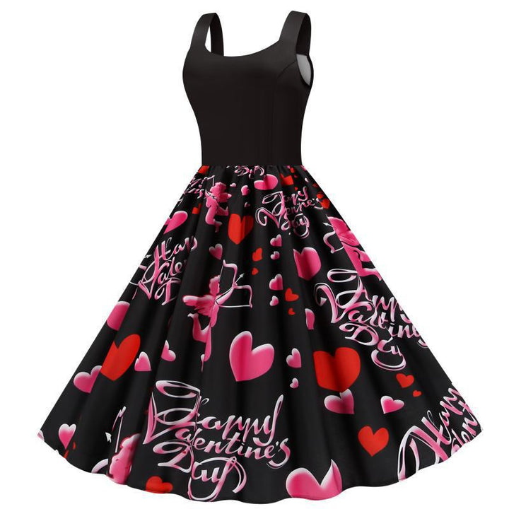 Kvinders Rockabilly Kjole med Hjerte Motiv og A-Linje Snit Stilla