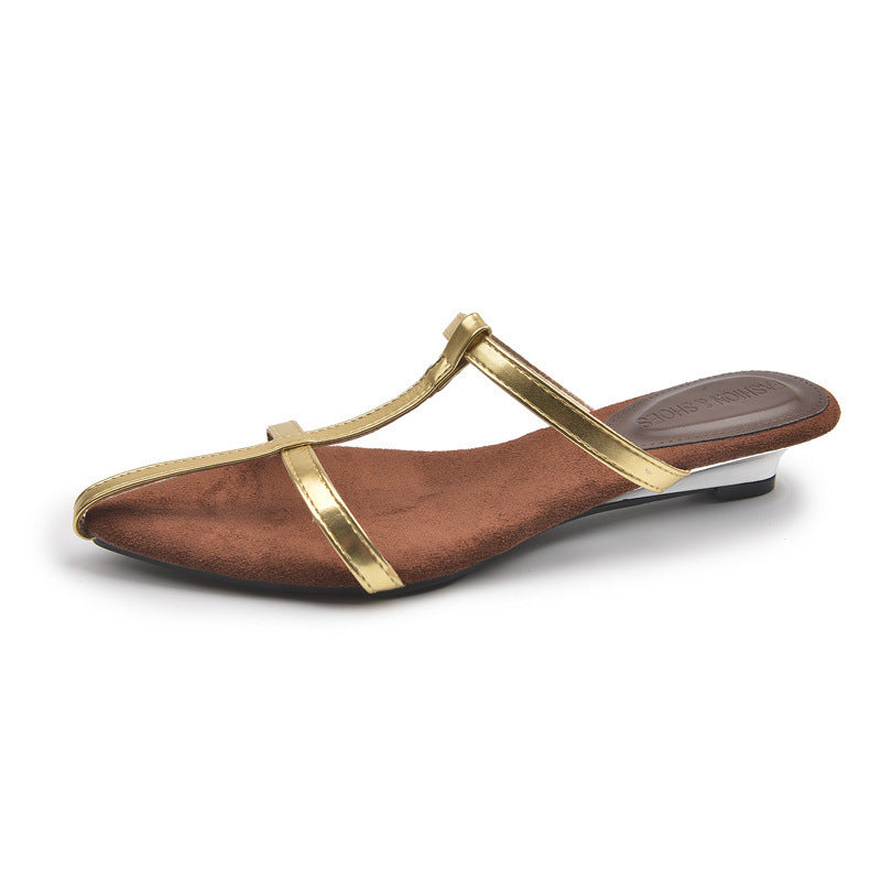 Dame elegante Open-Toe Slide Sandaler med metalliske remme Stilla