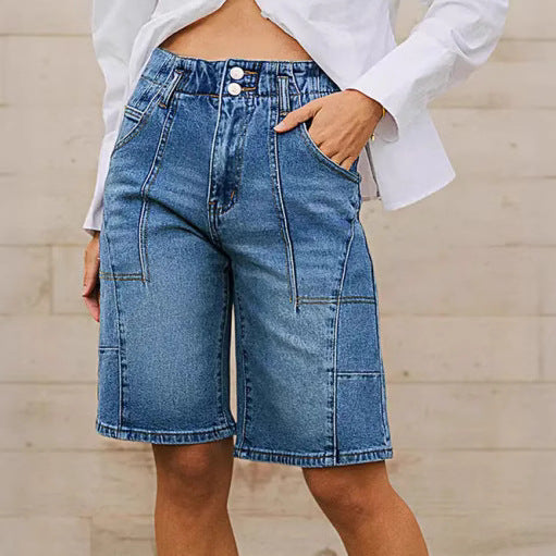 Dame Denim-shorts med høj talje og elegante sømme Stilla