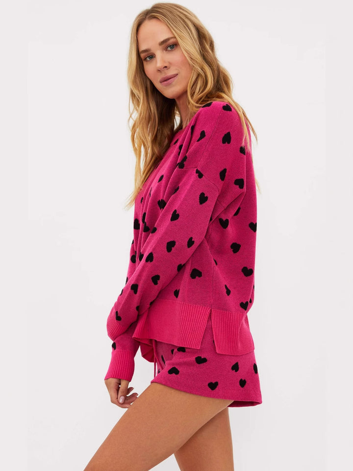 Damer Oversized Pullover med hjerte mønster Stilla