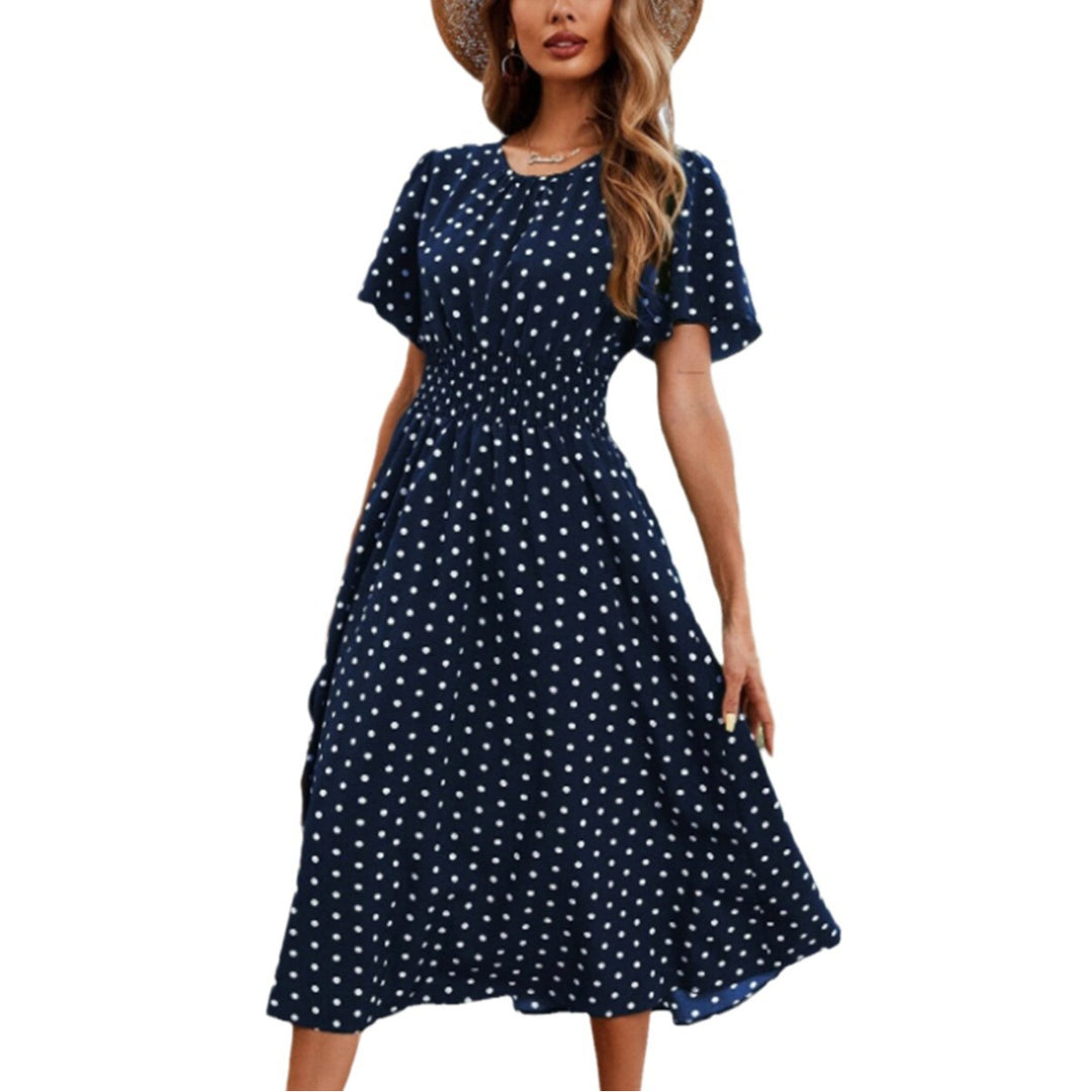 Dame Polka-Dots Maxikjole med elastisk talje Stilla