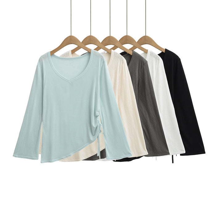 Dame asymmetrisk longsleeve-overdel med raffineret knude-design Stilla