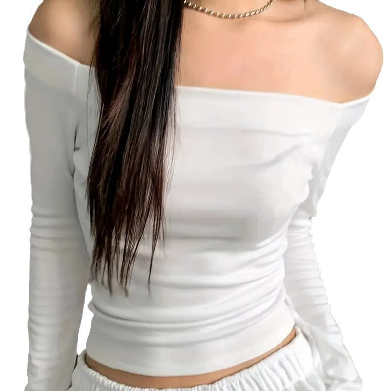 Dame Off-Shoulder Langærmet T-shirt med behagelig pasform og afslappet elegance Skovae